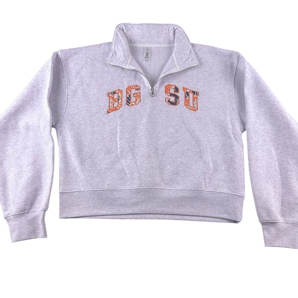BGSU Ohio Women’s Large Cropped 1/4 Zip Gray Pullover Hoodie NWOT Embroidered - Picture 1 of 9